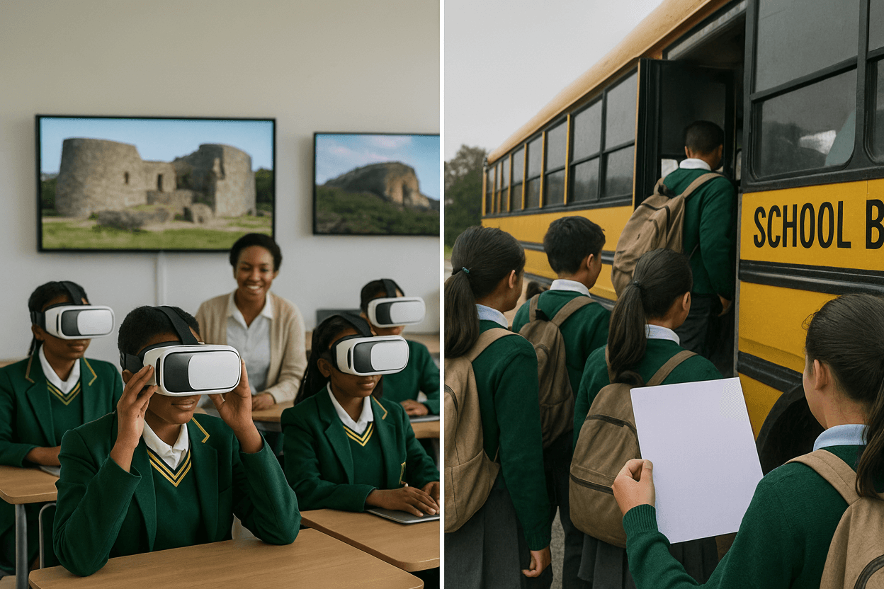 Students using VR for immersive learning.