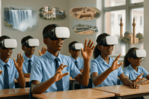 Students experiencing virtual heritage sites.