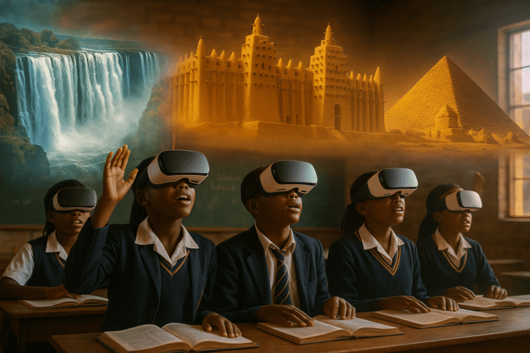 Students experiencing virtual reality education.